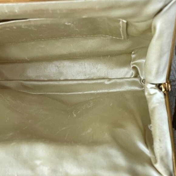 Vtg. BEADED EVENING BAG Gold & White Beads, Beaded Handle, Satin Lining HANDMADE - Picture 14 of 16